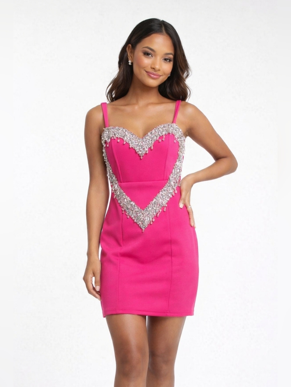ASOS Pink Crystal Heart Mini Dress Size 4 Party Birthday Date Night Statement Dr